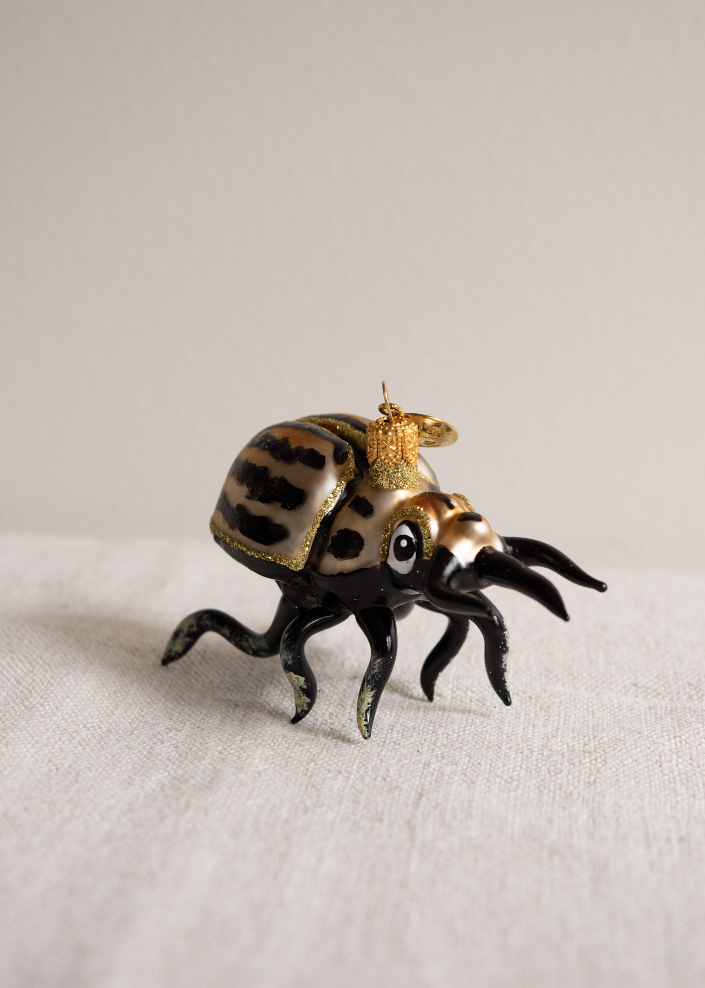 Polish Glass Christmas Ornament - Black & Gold Beetle