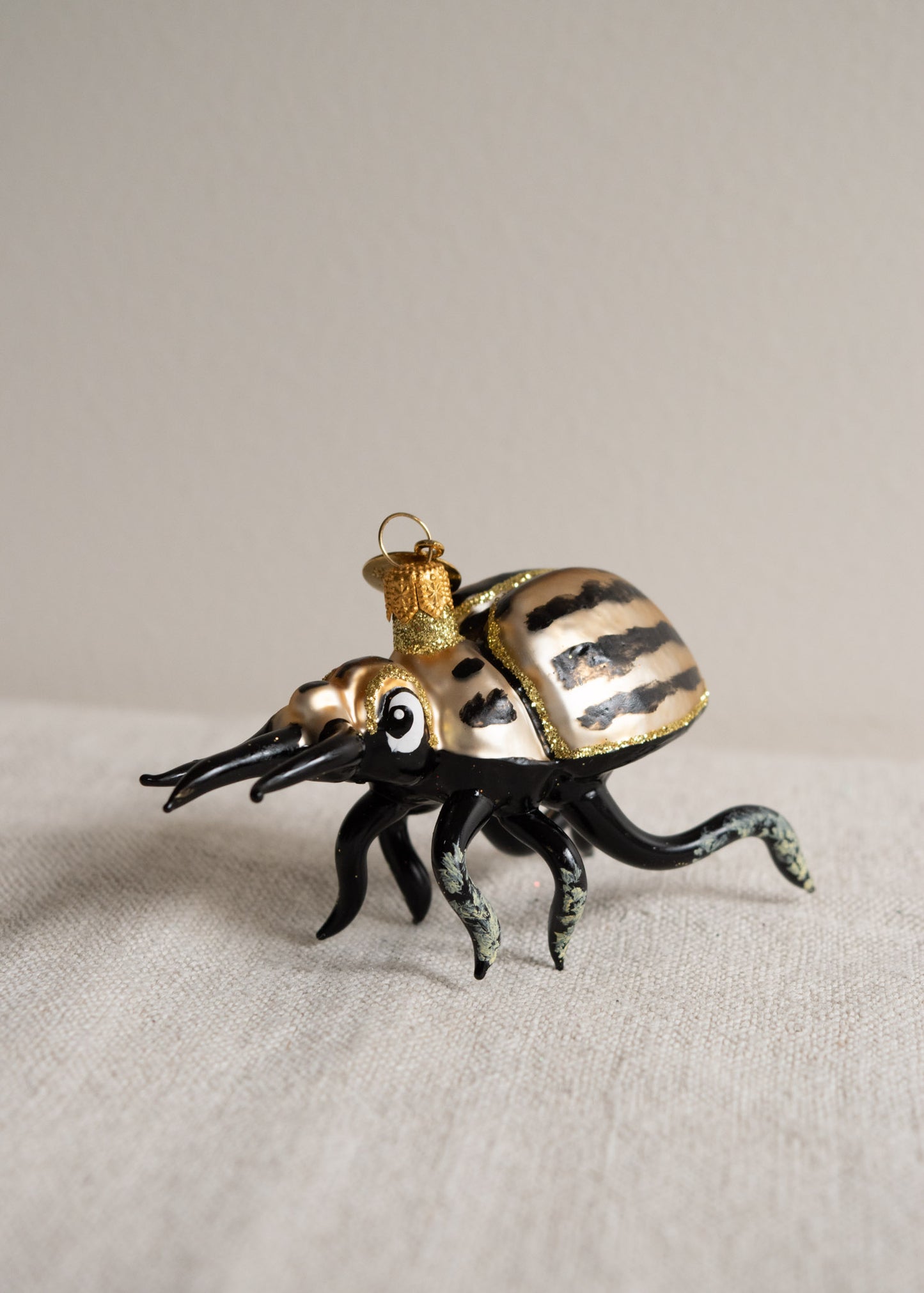 Polish Glass Christmas Ornament - Black & Gold Beetle