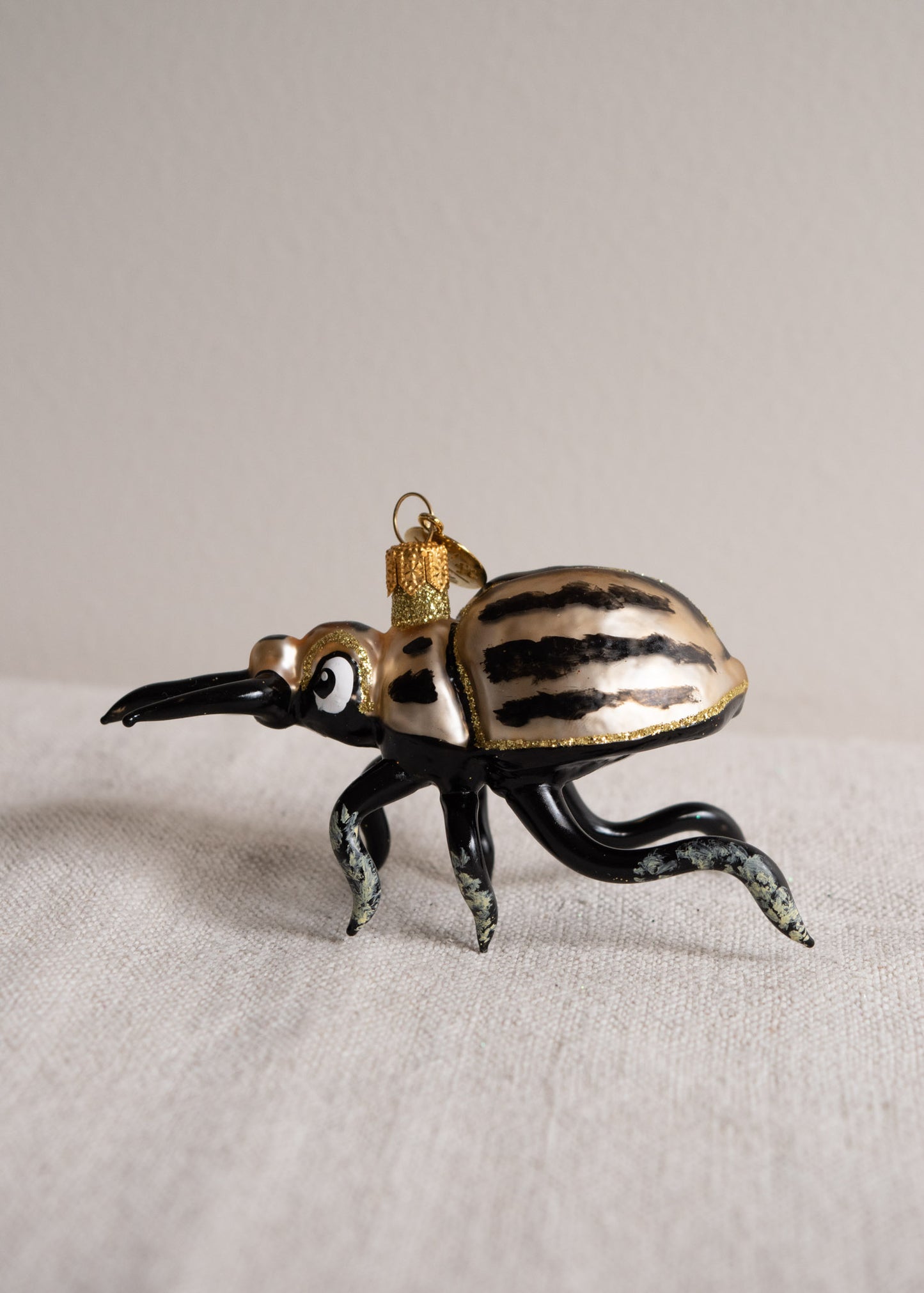 Polish Glass Christmas Ornament - Black & Gold Beetle