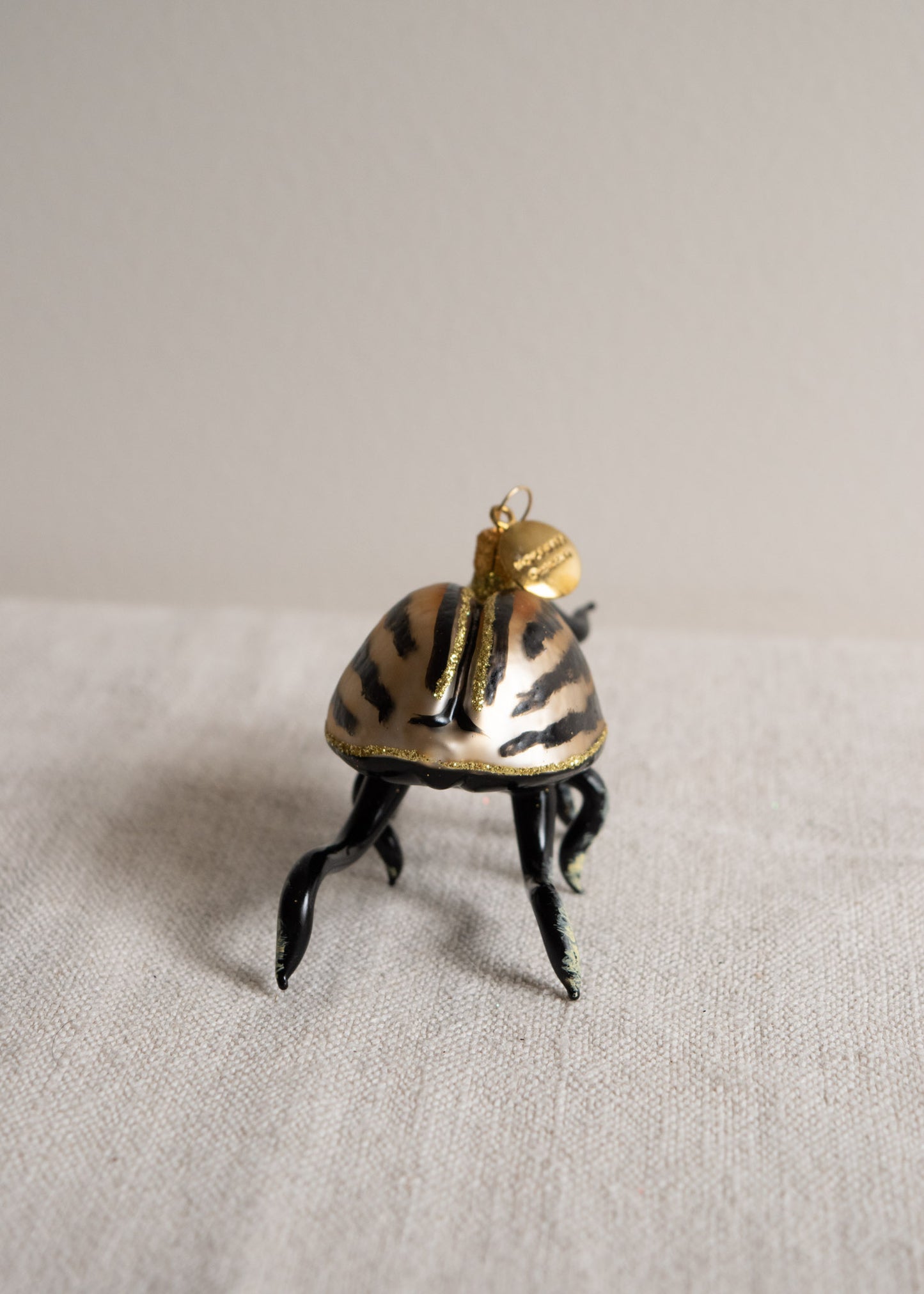 Polish Glass Christmas Ornament - Black & Gold Beetle