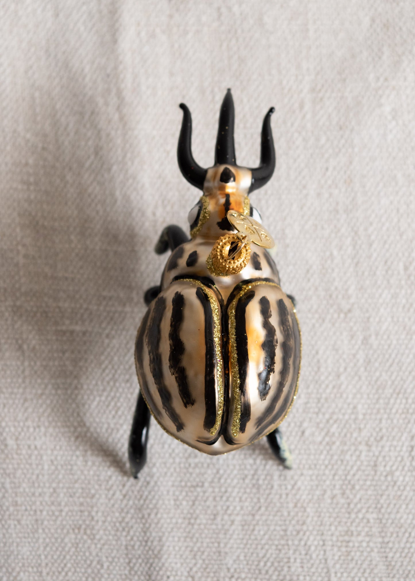 Polish Glass Christmas Ornament - Black & Gold Beetle