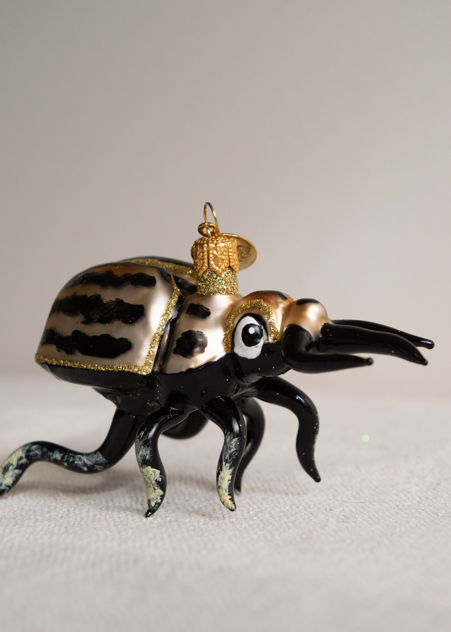 Polish Glass Christmas Ornament - Black & Gold Beetle