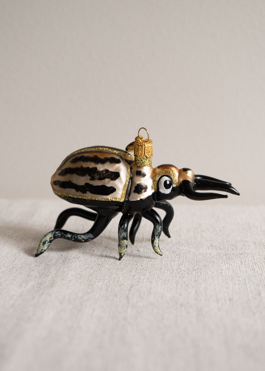 Polish Glass Christmas Ornament - Black & Gold Beetle