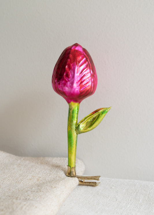 Polish Glass Christmas Ornament - Pink Tulip Flower