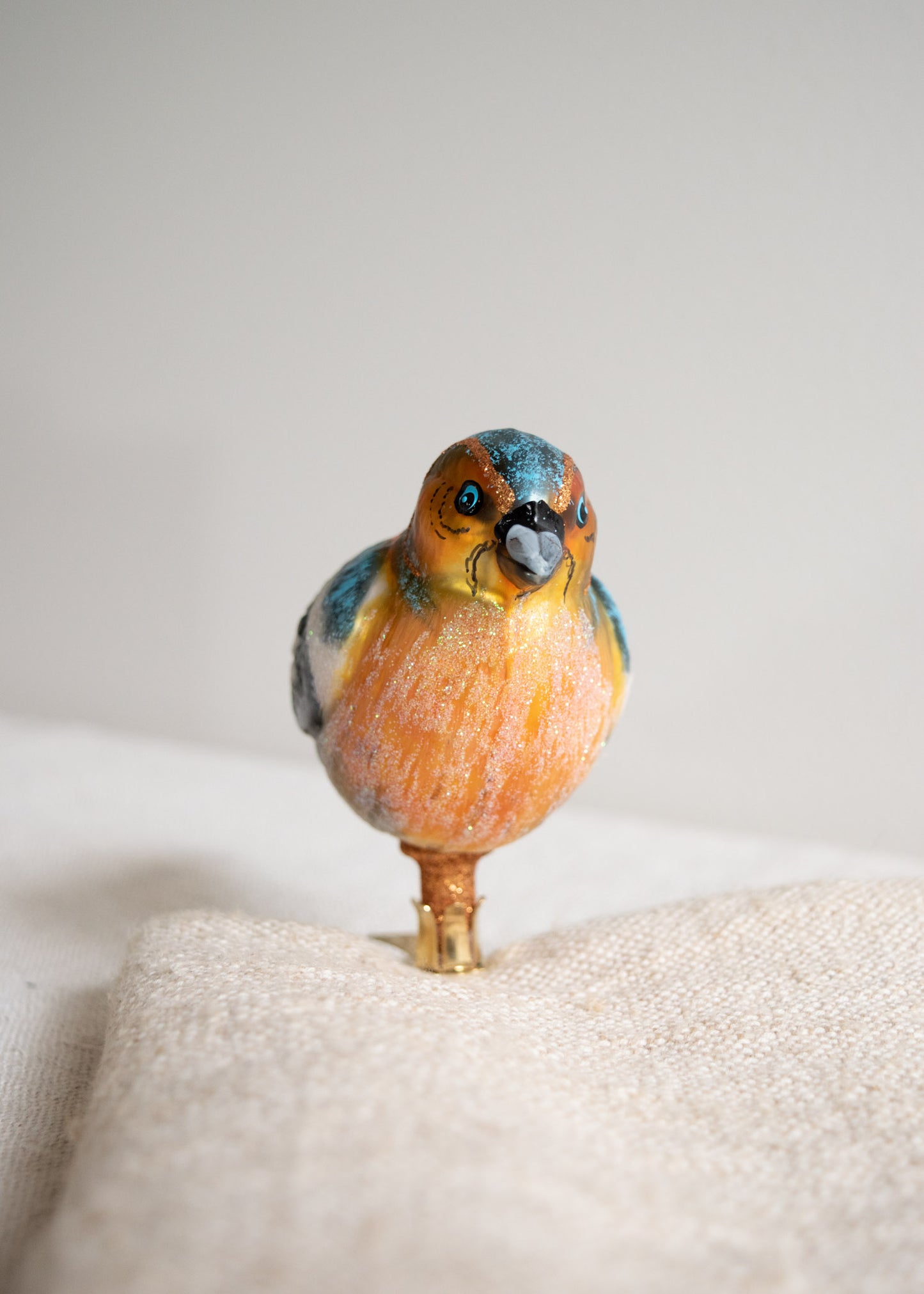 Polish Glass Christmas Ornament - Blue & Orange Chaffinch