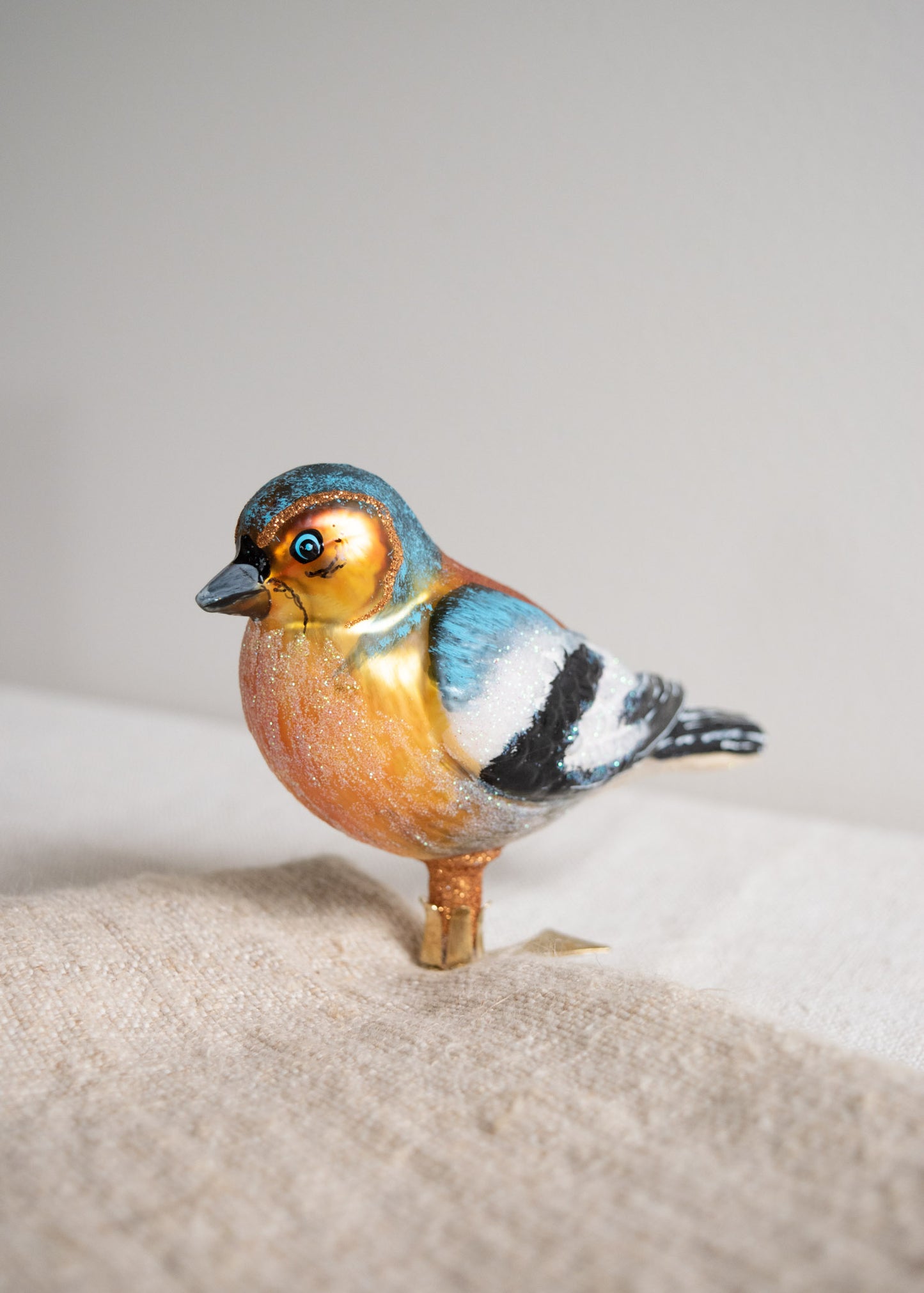 Polish Glass Christmas Ornament - Blue & Orange Chaffinch