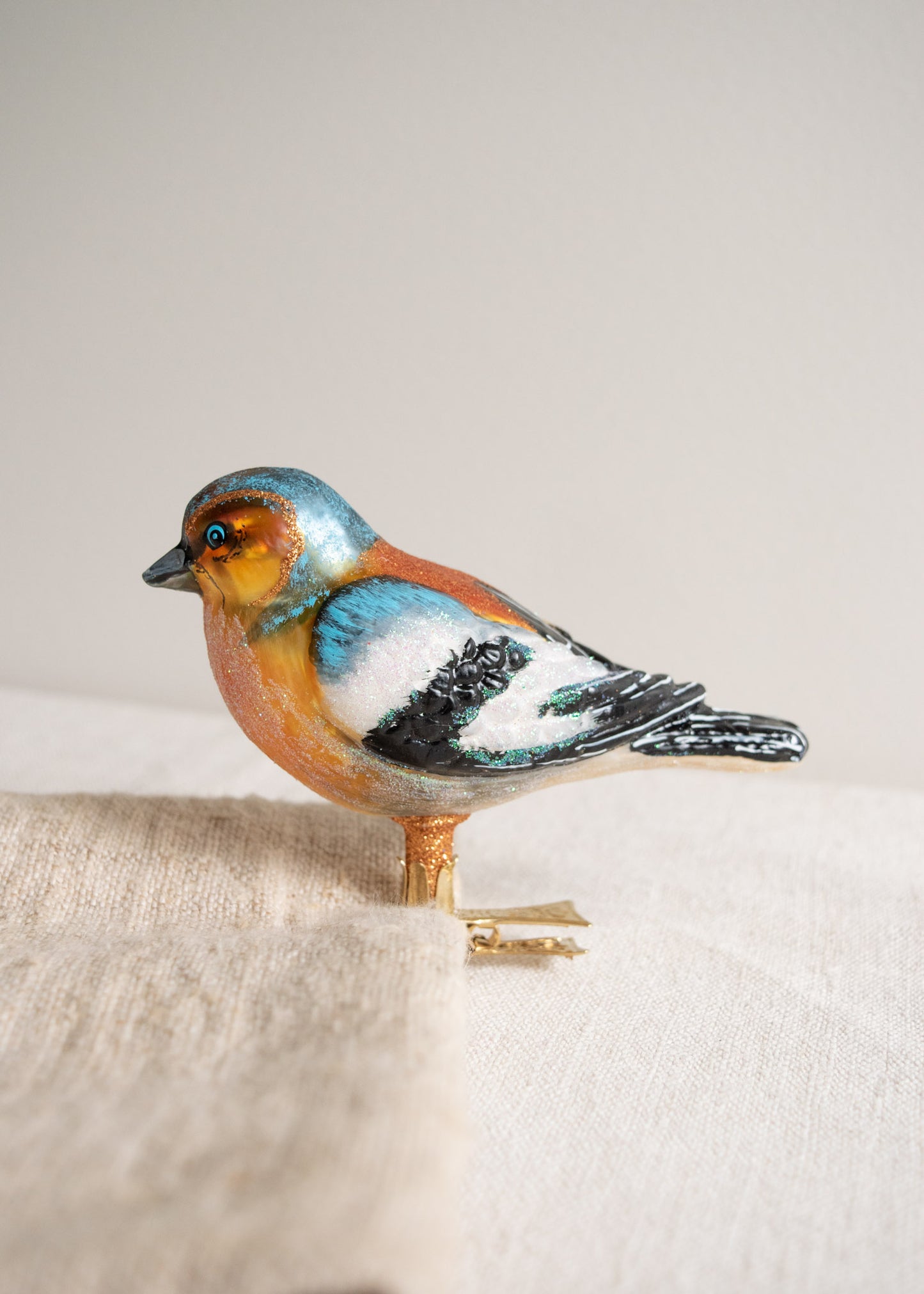 Polish Glass Christmas Ornament - Blue & Orange Chaffinch