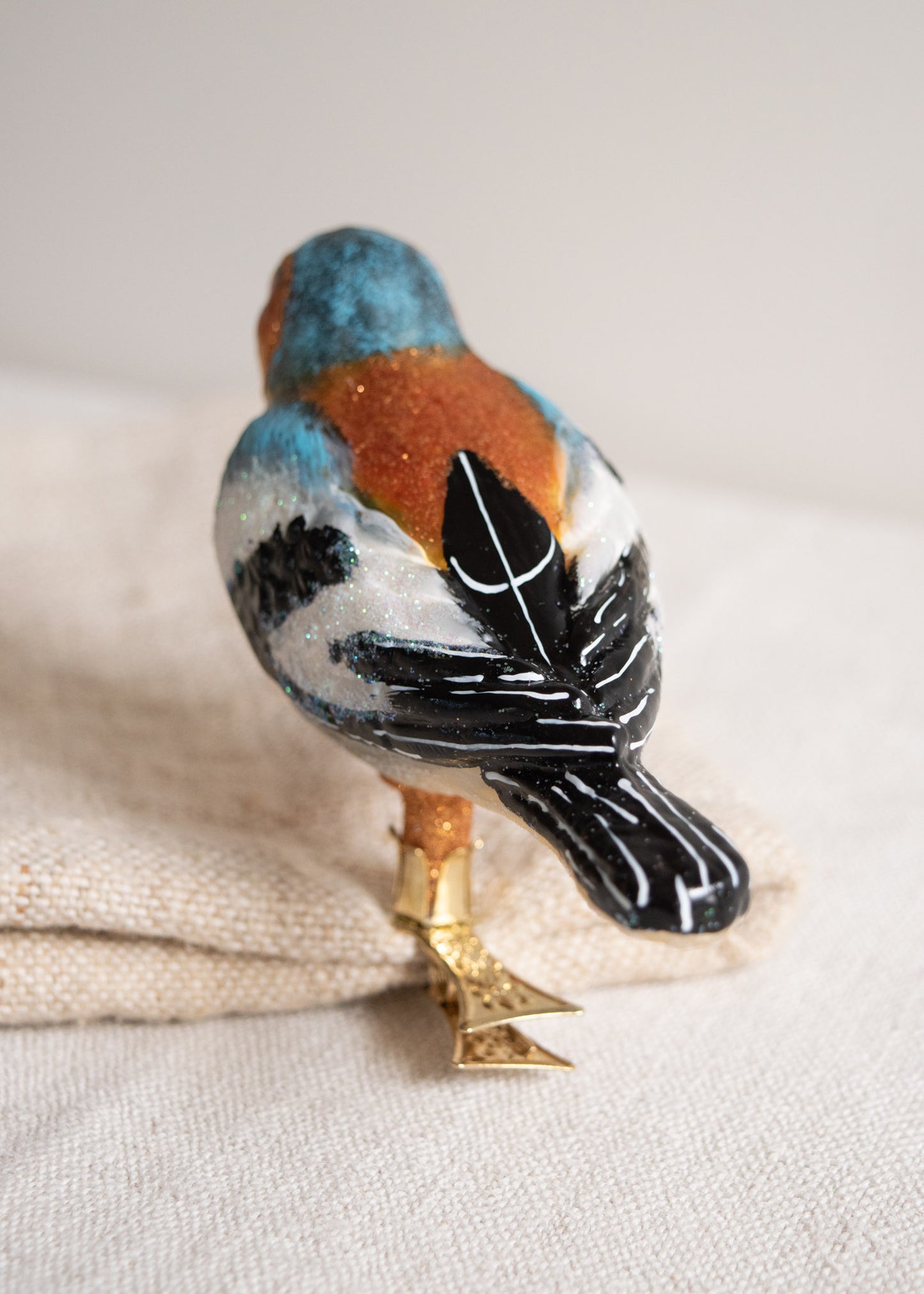 Polish Glass Christmas Ornament - Blue & Orange Chaffinch