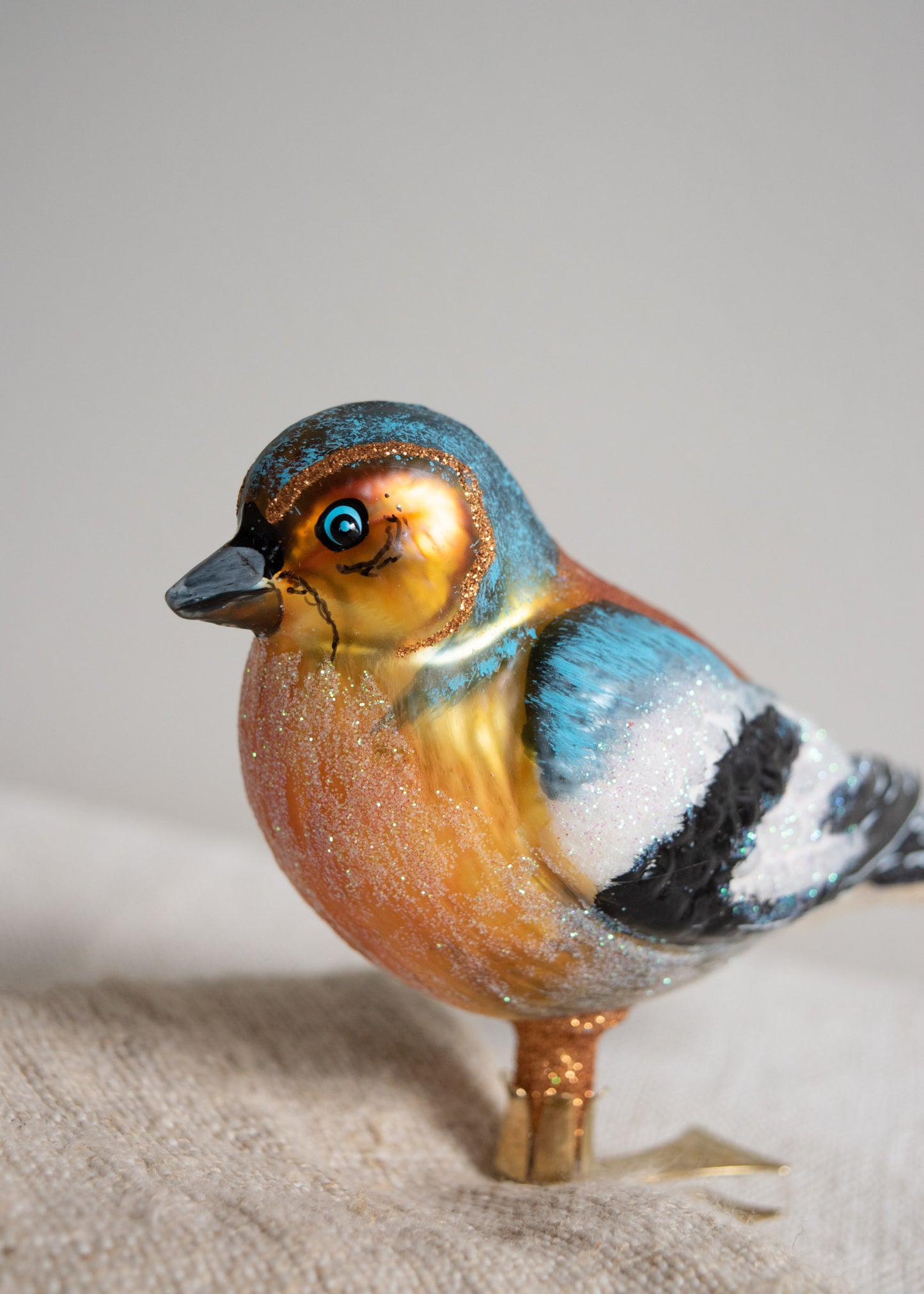 Polish Glass Christmas Ornament - Blue & Orange Chaffinch