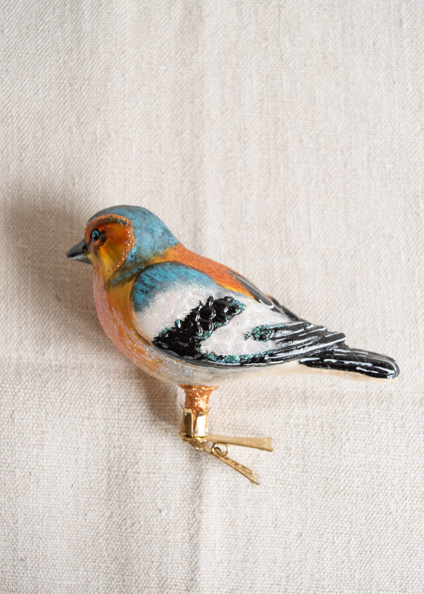 Polish Glass Christmas Ornament - Blue & Orange Chaffinch