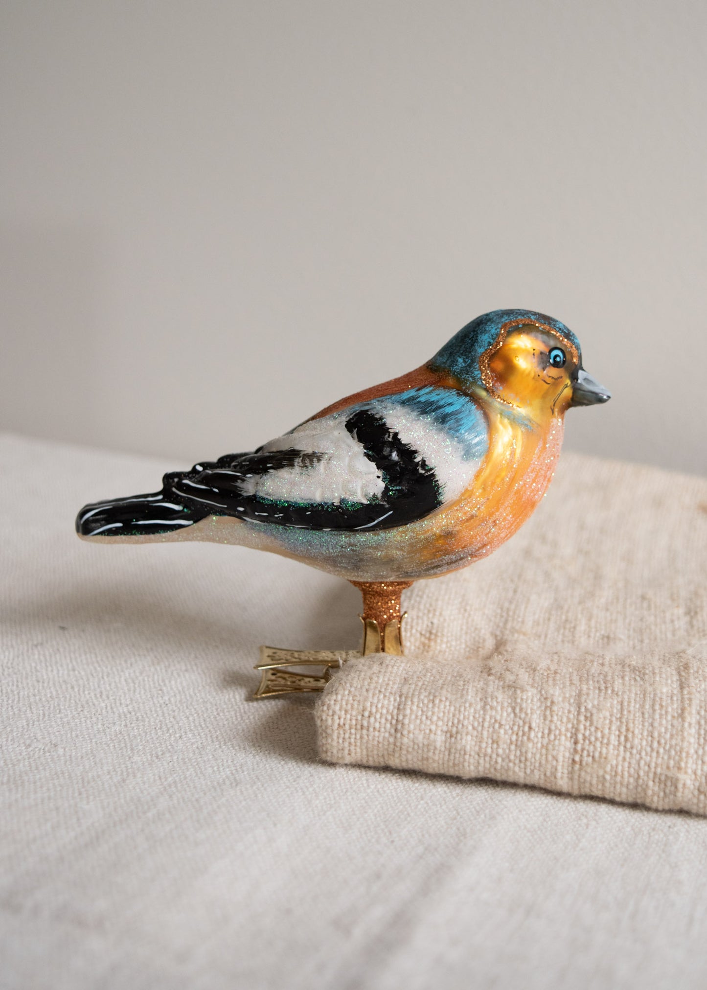 Polish Glass Christmas Ornament - Blue & Orange Chaffinch