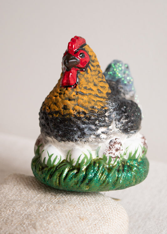 Polish Glass Ornament - Hen on Eggs