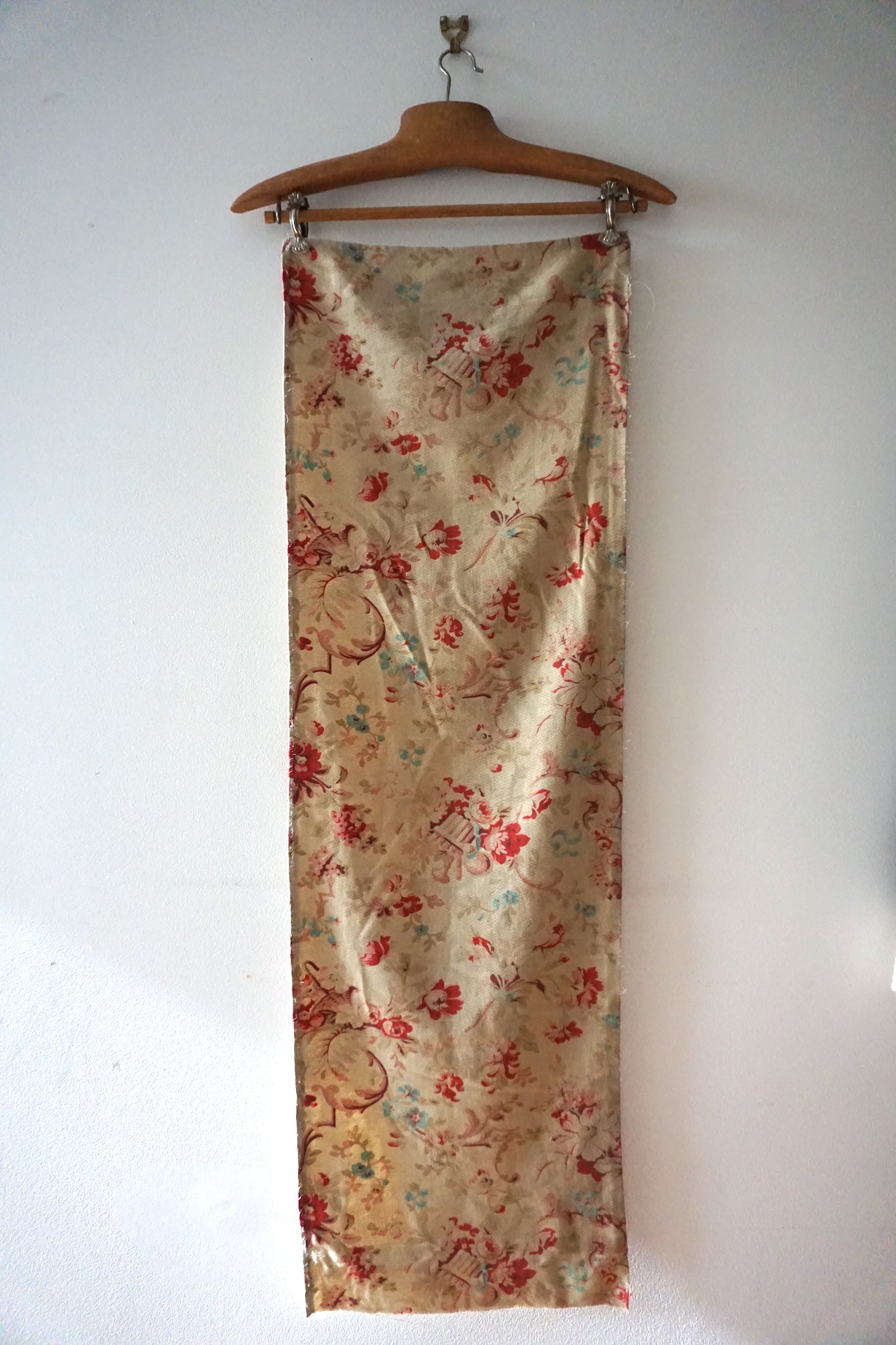 Antique French 1800s Cotton Floral Fabric Panel 30x100cm