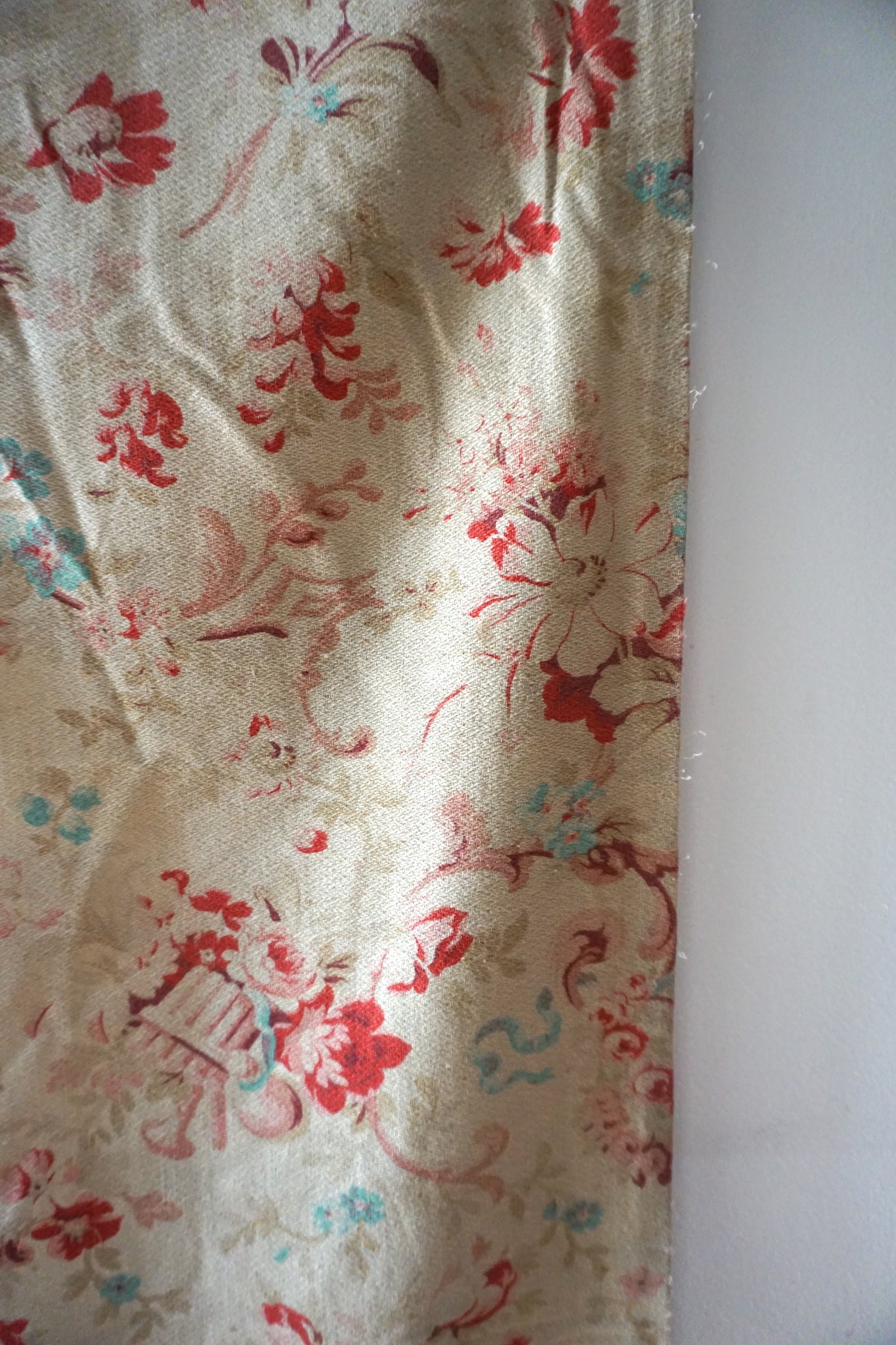 Antique French 1800s Cotton Floral Fabric Panel 30x100cm
