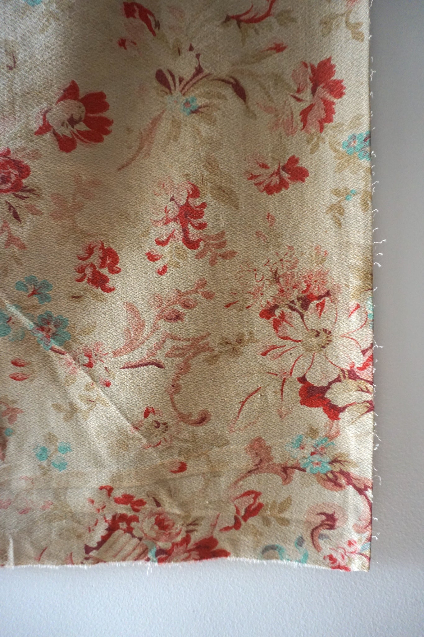 Antique French 1800s Floral Fabric Panel 50x50cm