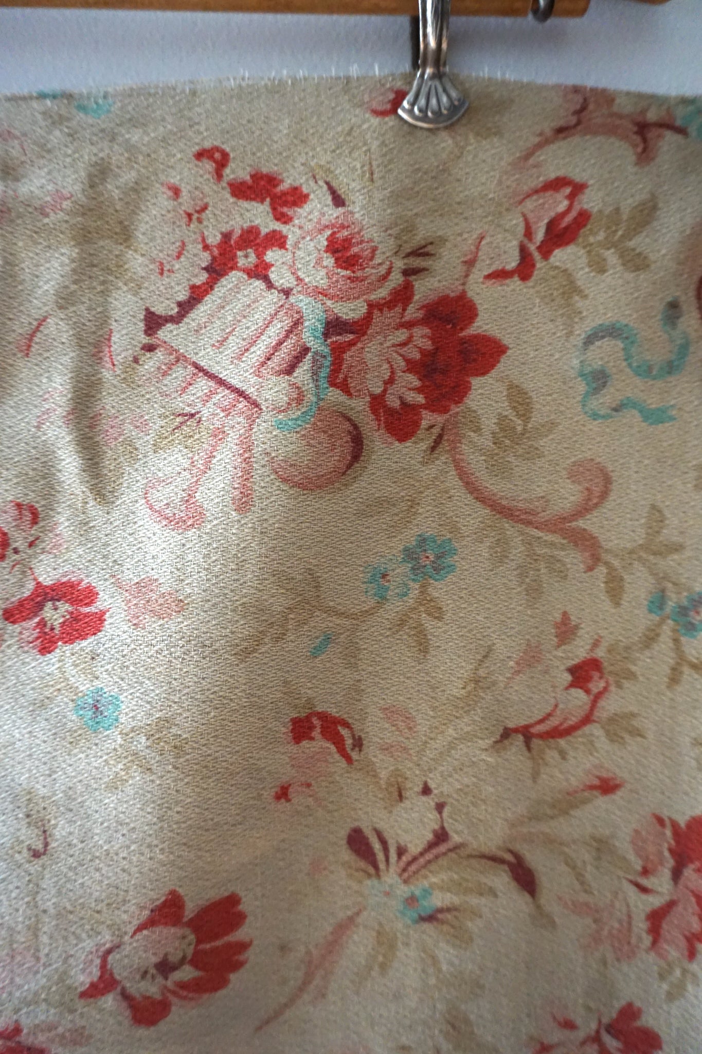 Antique French 1800s Floral Fabric Panel 50x50cm