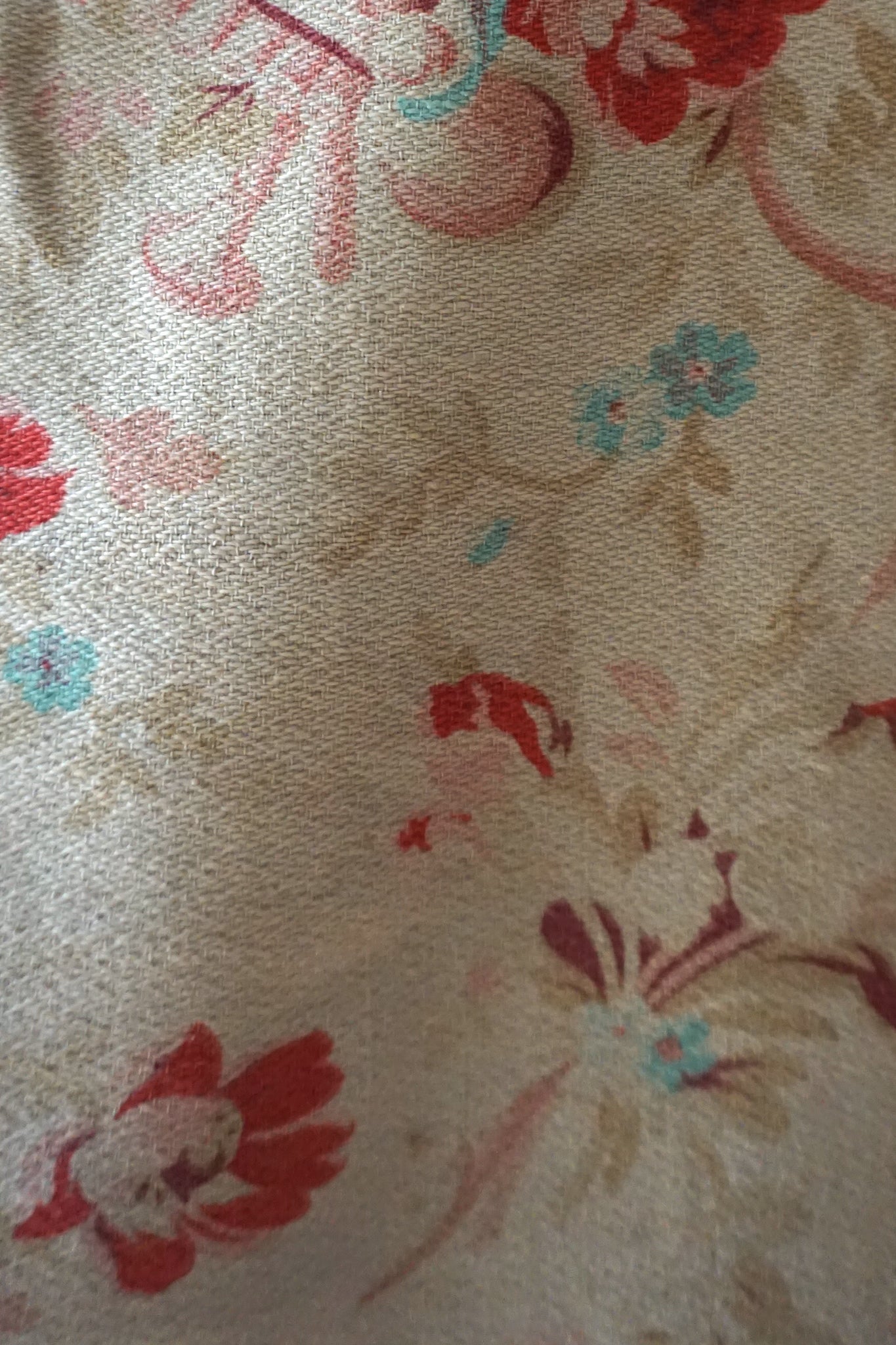 Antique French 1800s Floral Fabric Panel 50x50cm