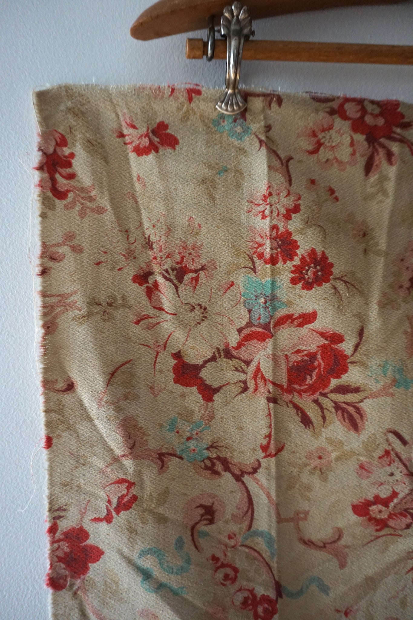 Antique French 1800s Floral Fabric Panel 50x50cm