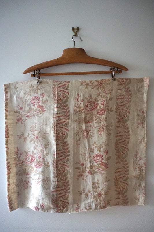 Antique French 1800s Soft Floral Linen Panel 50x50cm