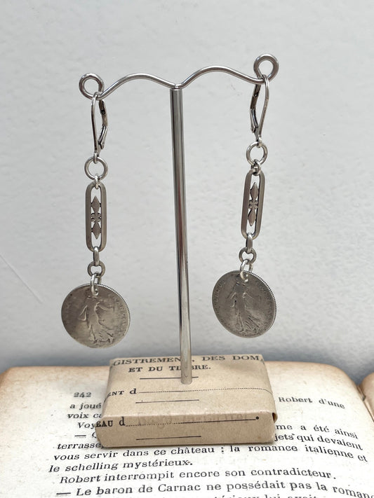 Antique French 1899 Coin Earrings