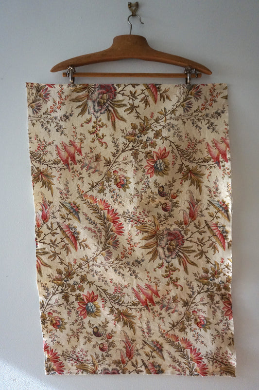 Antique French 18th Century Rouen Floral Cotton Panel 50x80cm