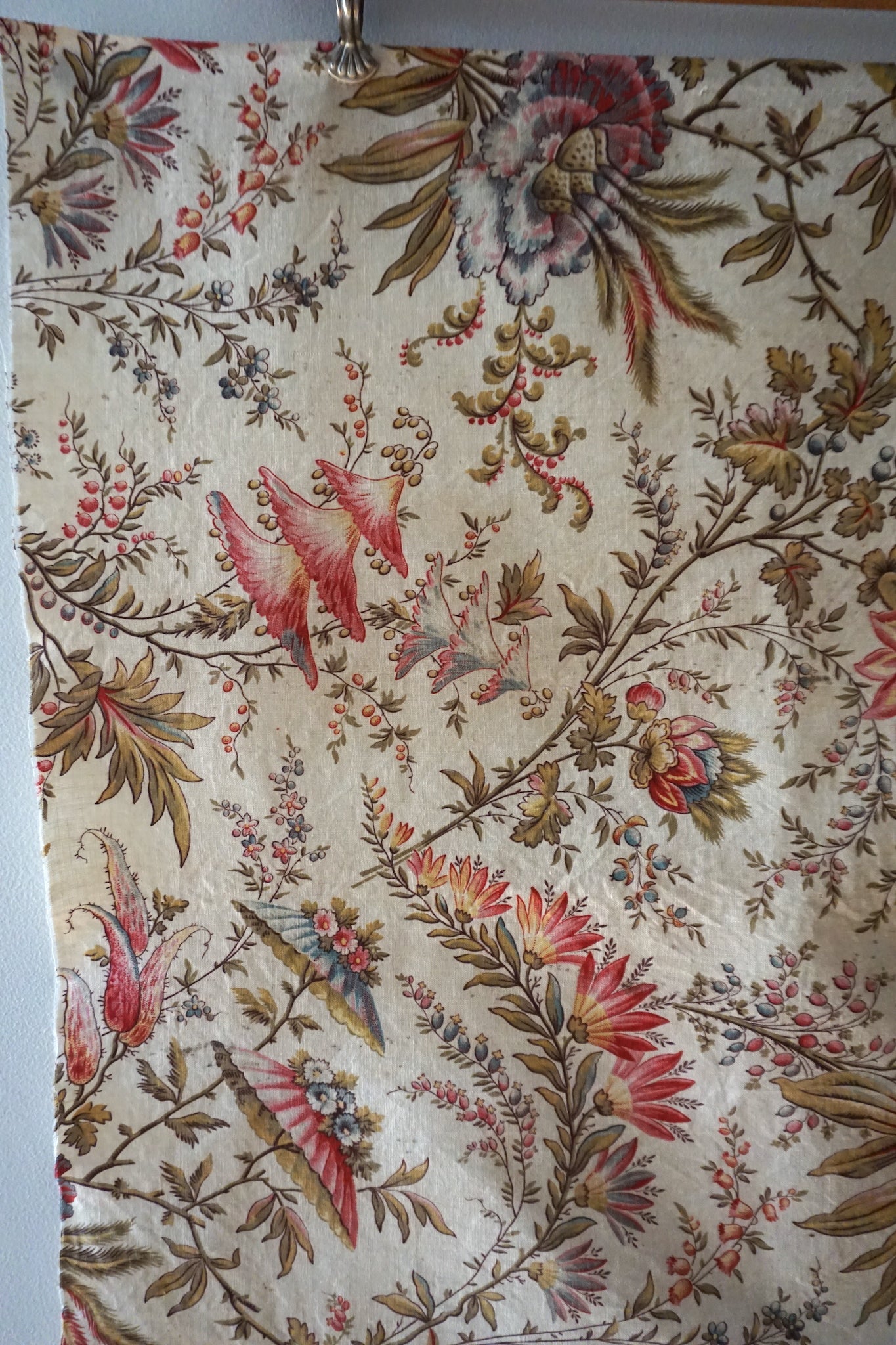 Antique French 18th Century Rouen Floral Cotton Panel 50x80cm