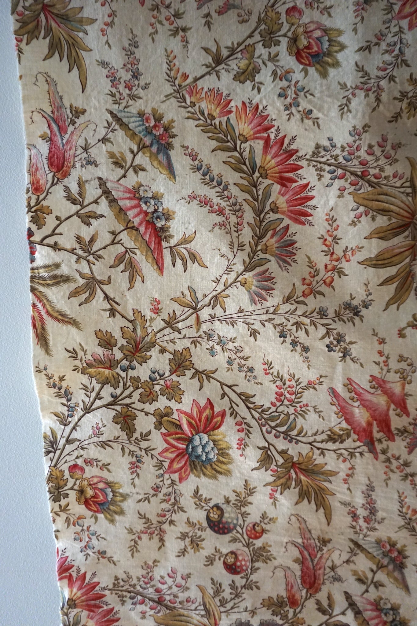 Antique French 18th Century Rouen Floral Cotton Panel 50x80cm