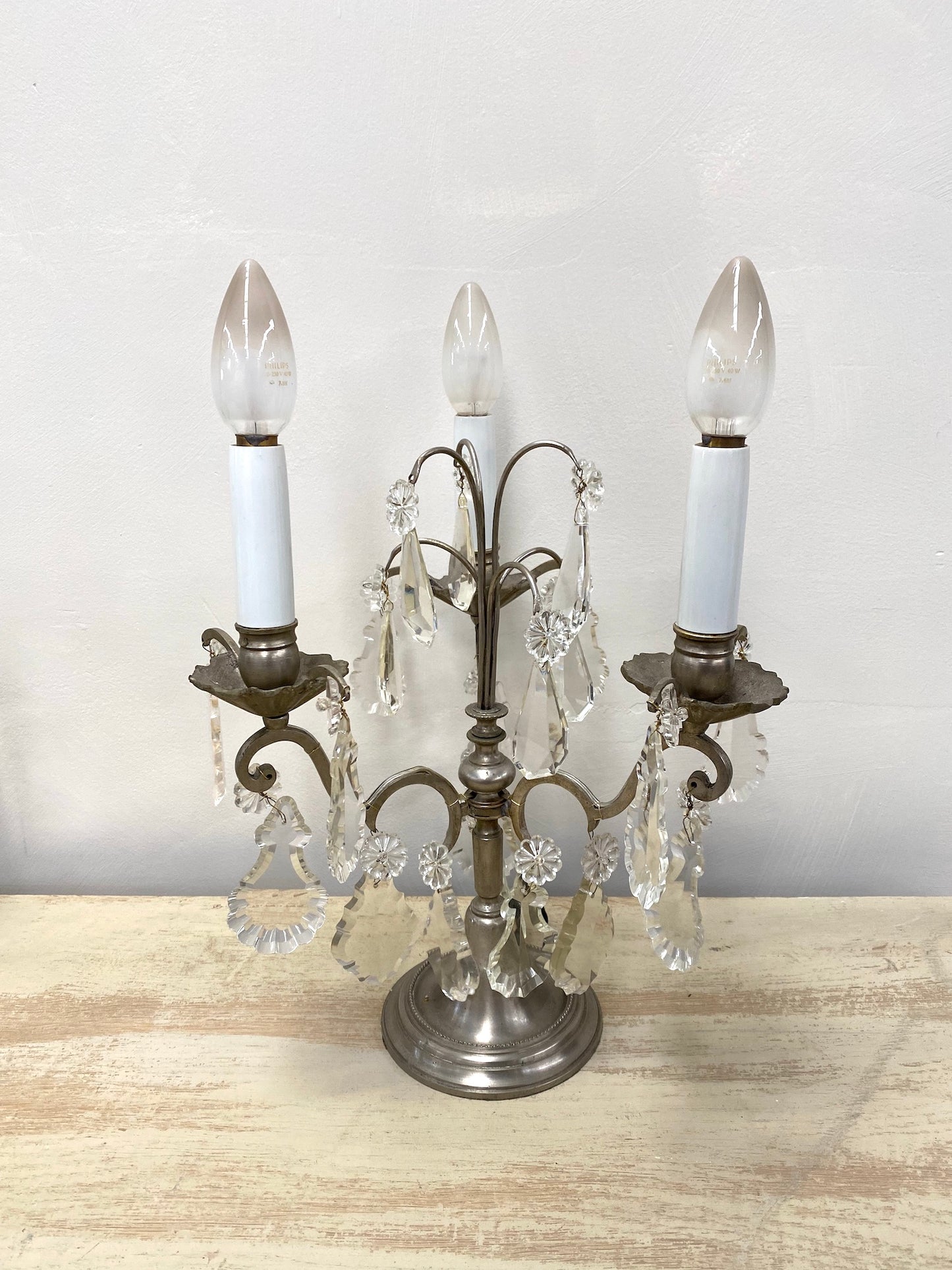 Antique French 3 Light Pewter Pair of Girondelles
