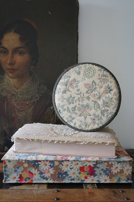 Antique French Fabric Covered Sewing Boxes