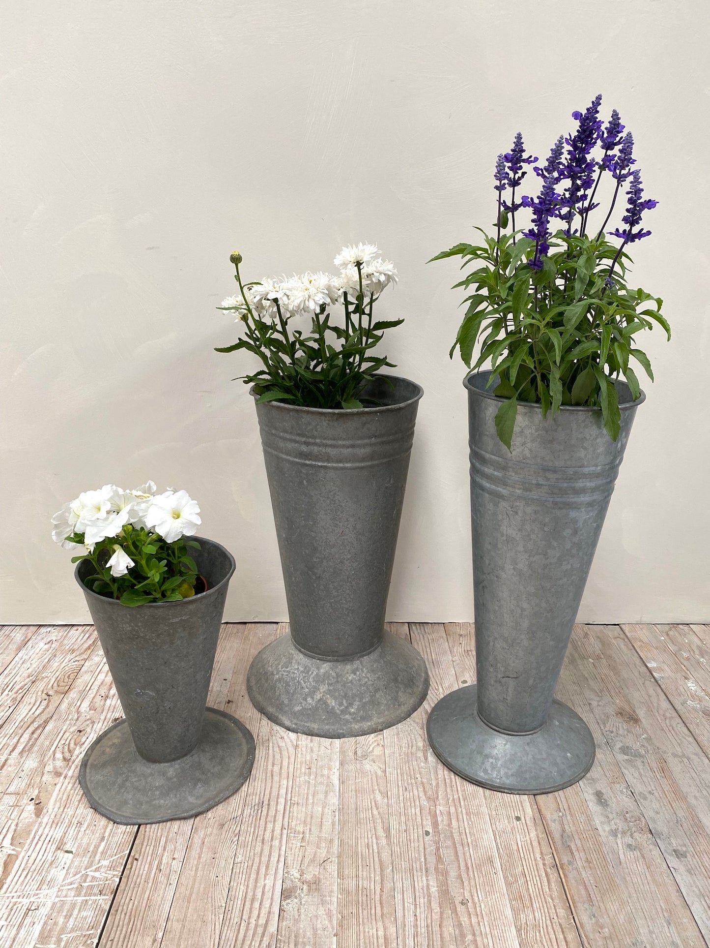 Antique French Florist's Tall Zinc Tubs with Flared Base