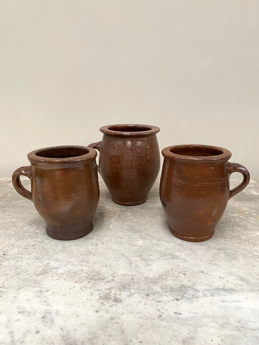 Antique French Glazed Pottery Mugs