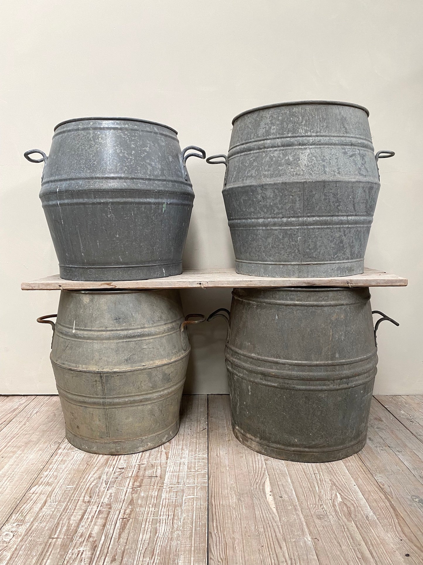 Antique French Large Zinc Tubs with Handles