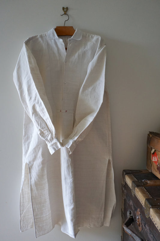 Antique French Long Linen Shirt 'AB'