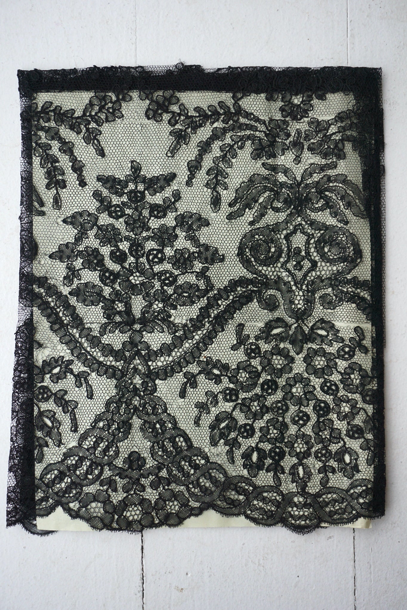 Antique Belgian Black Netting Lace Veil