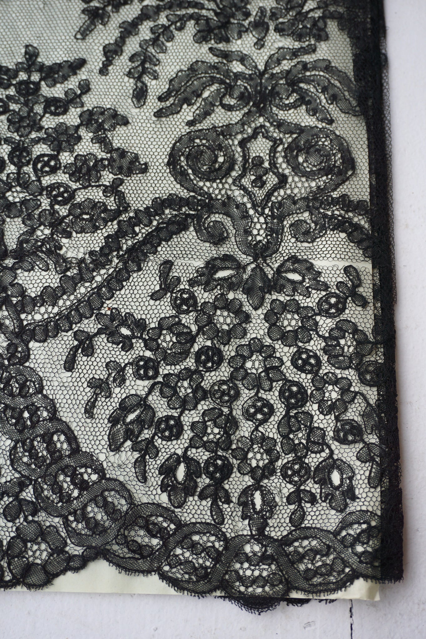 Antique Belgian Black Netting Lace Veil