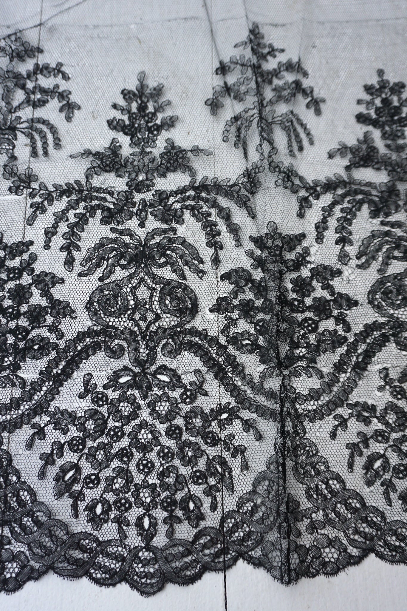 Antique Belgian Black Netting Lace Veil