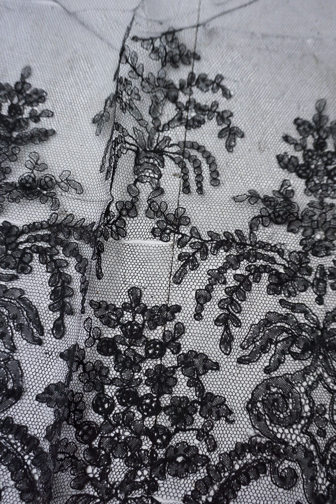 Antique Belgian Black Netting Lace Veil