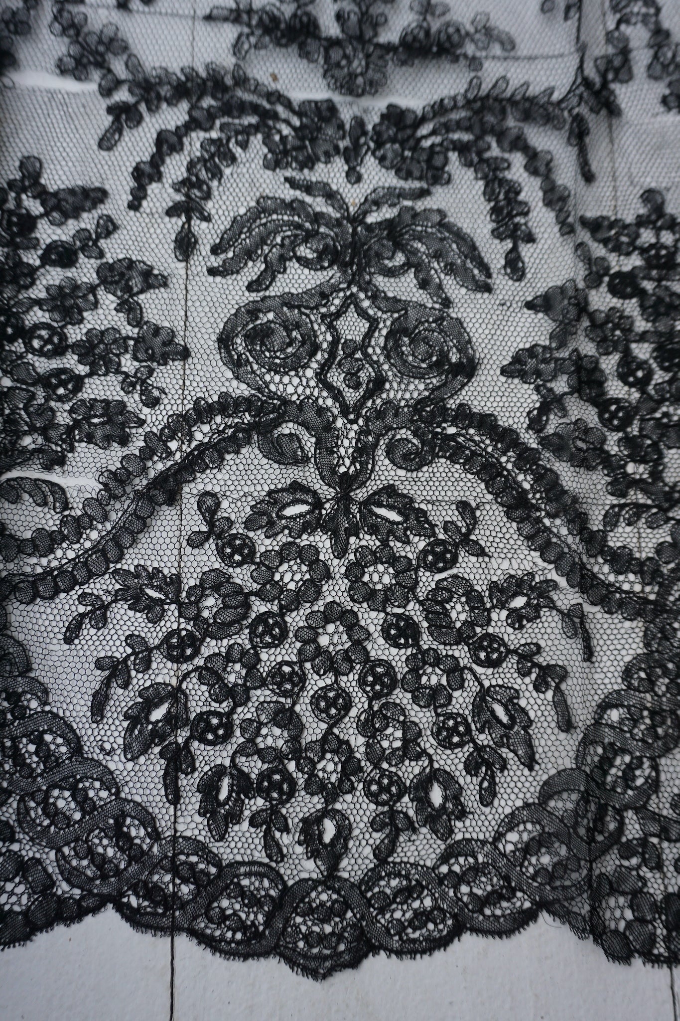 Antique Belgian Black Netting Lace Veil