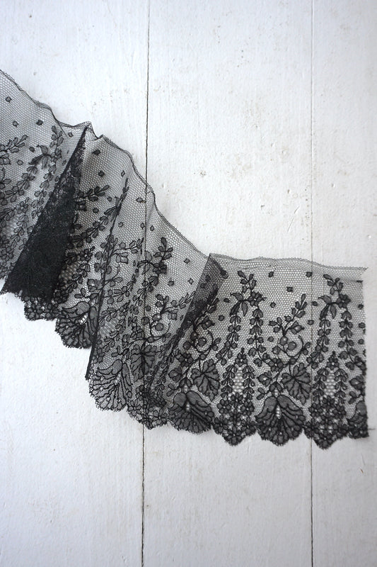 Antique French Hand-made Black Netting Lace