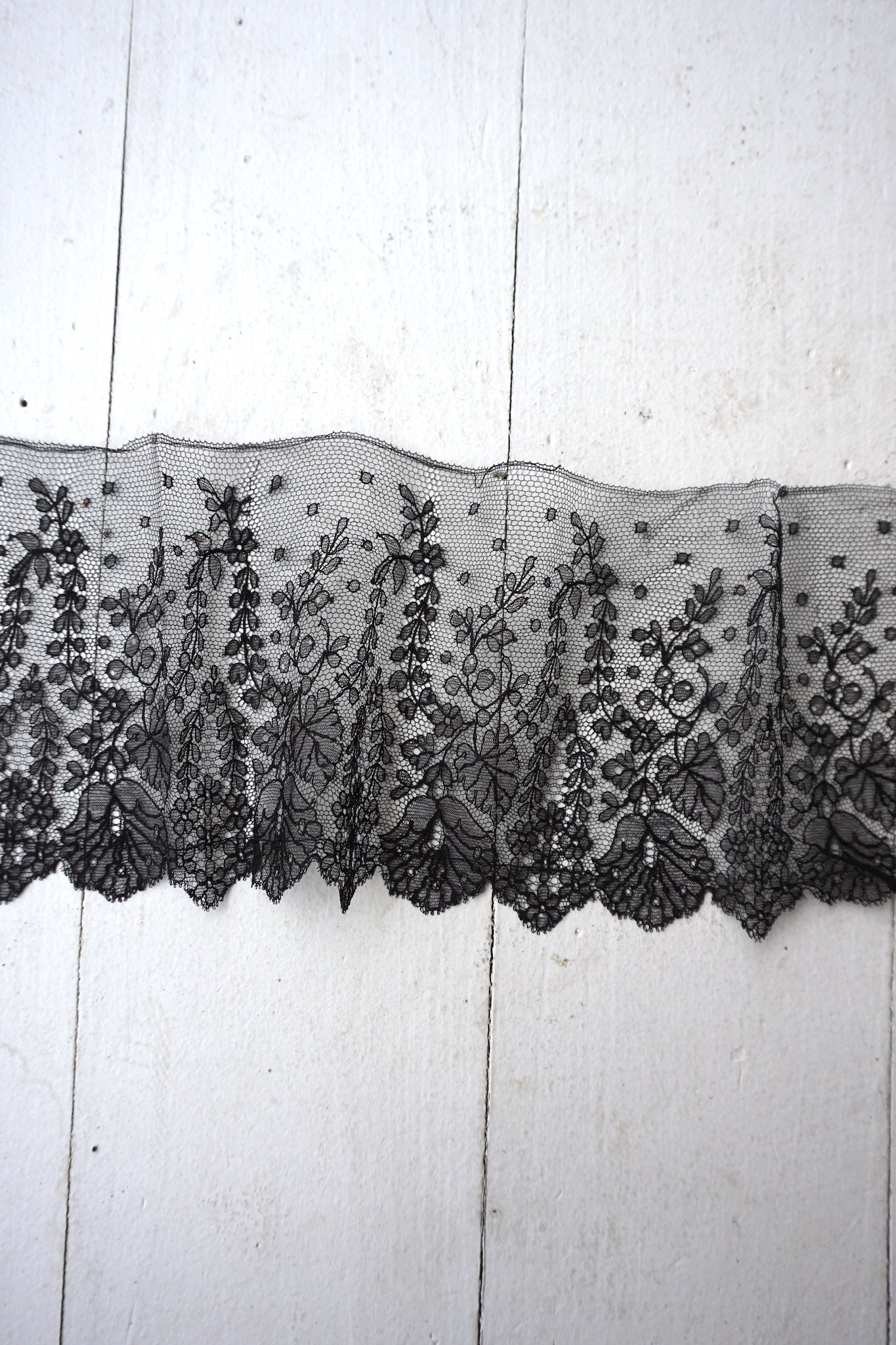 Antique French Hand-made Black Netting Lace