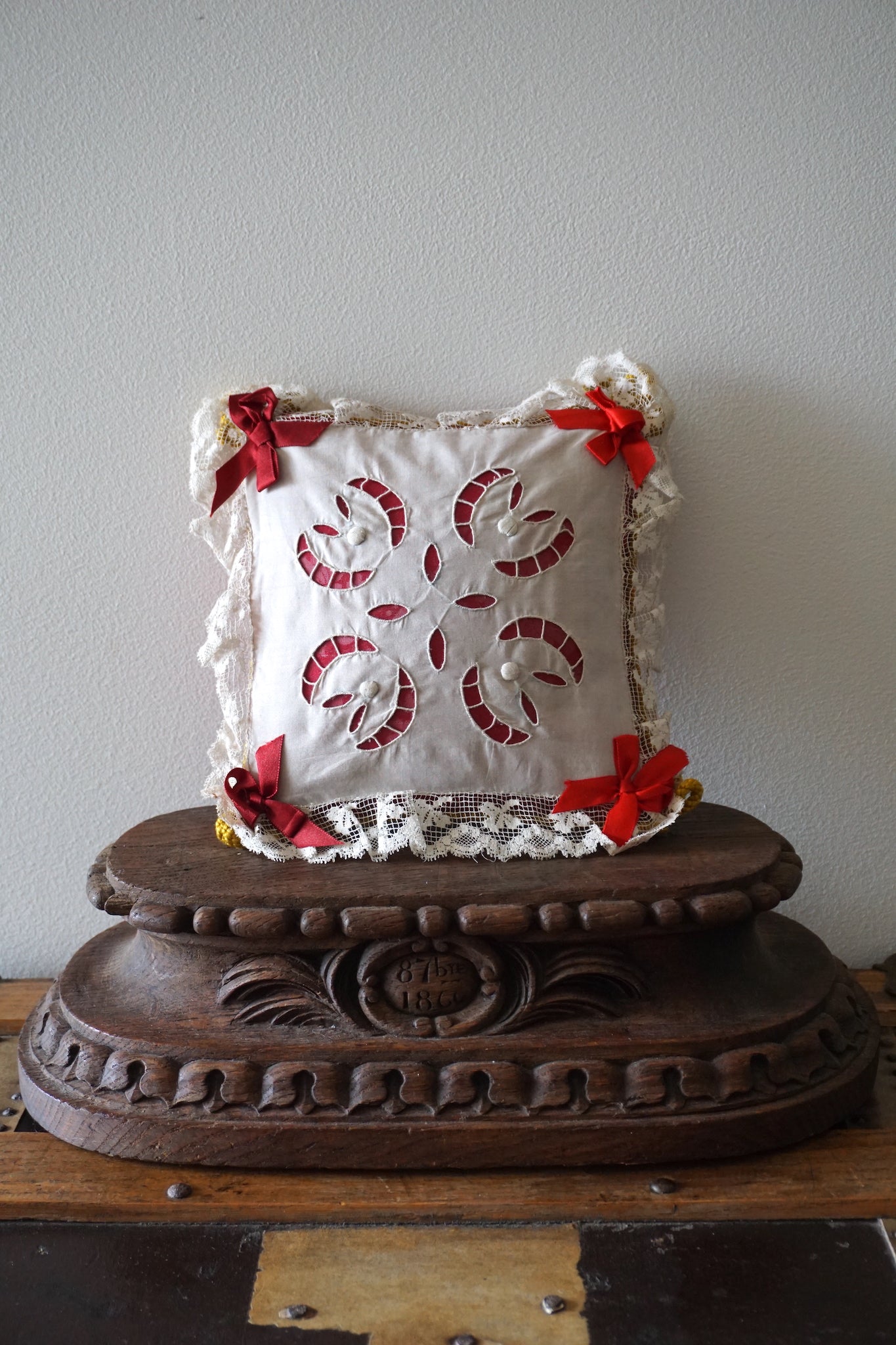 Antique French Red Silk Pin Cushion