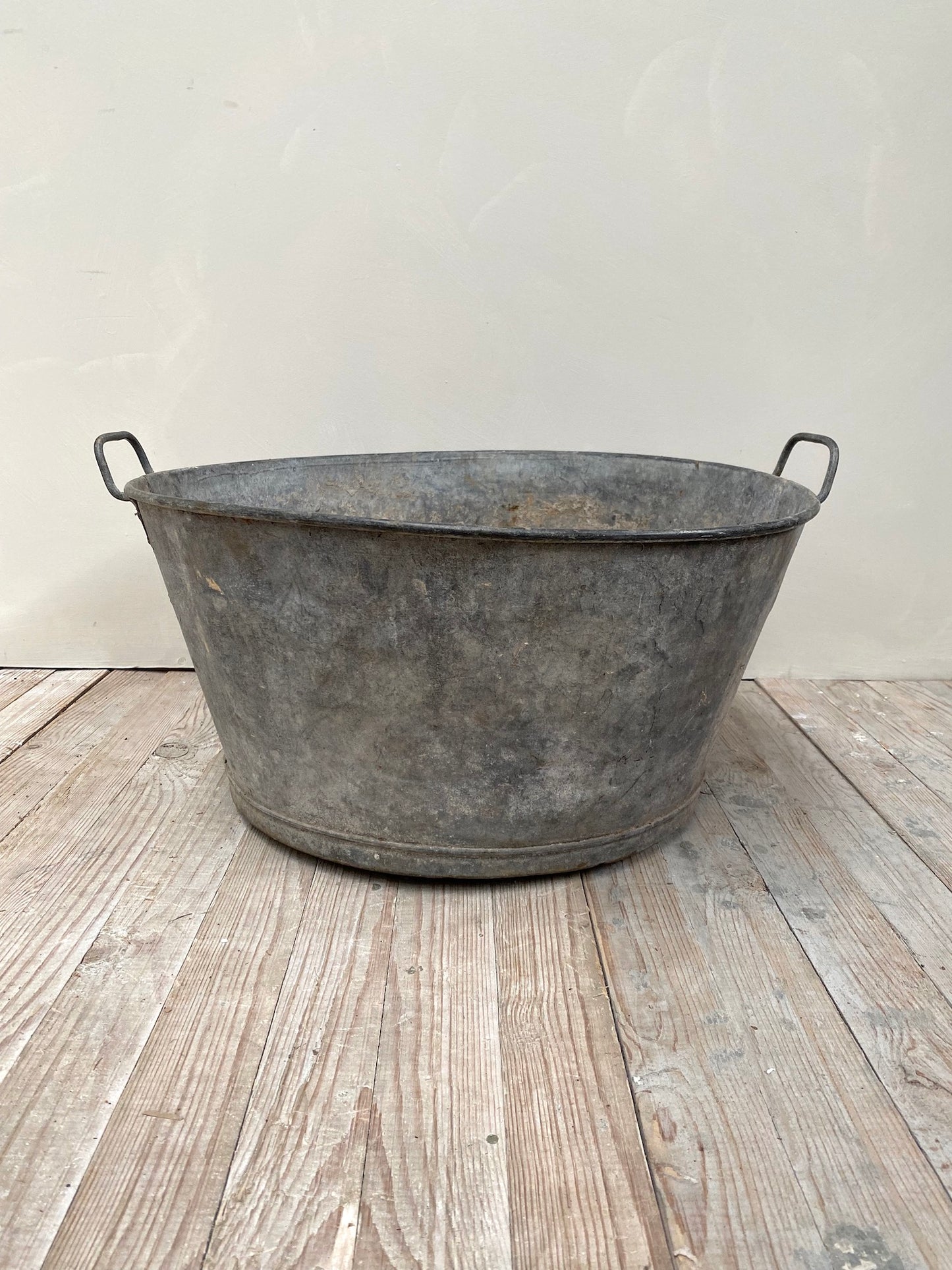 Antique French Small Round Zinc Washing Tub with Handles