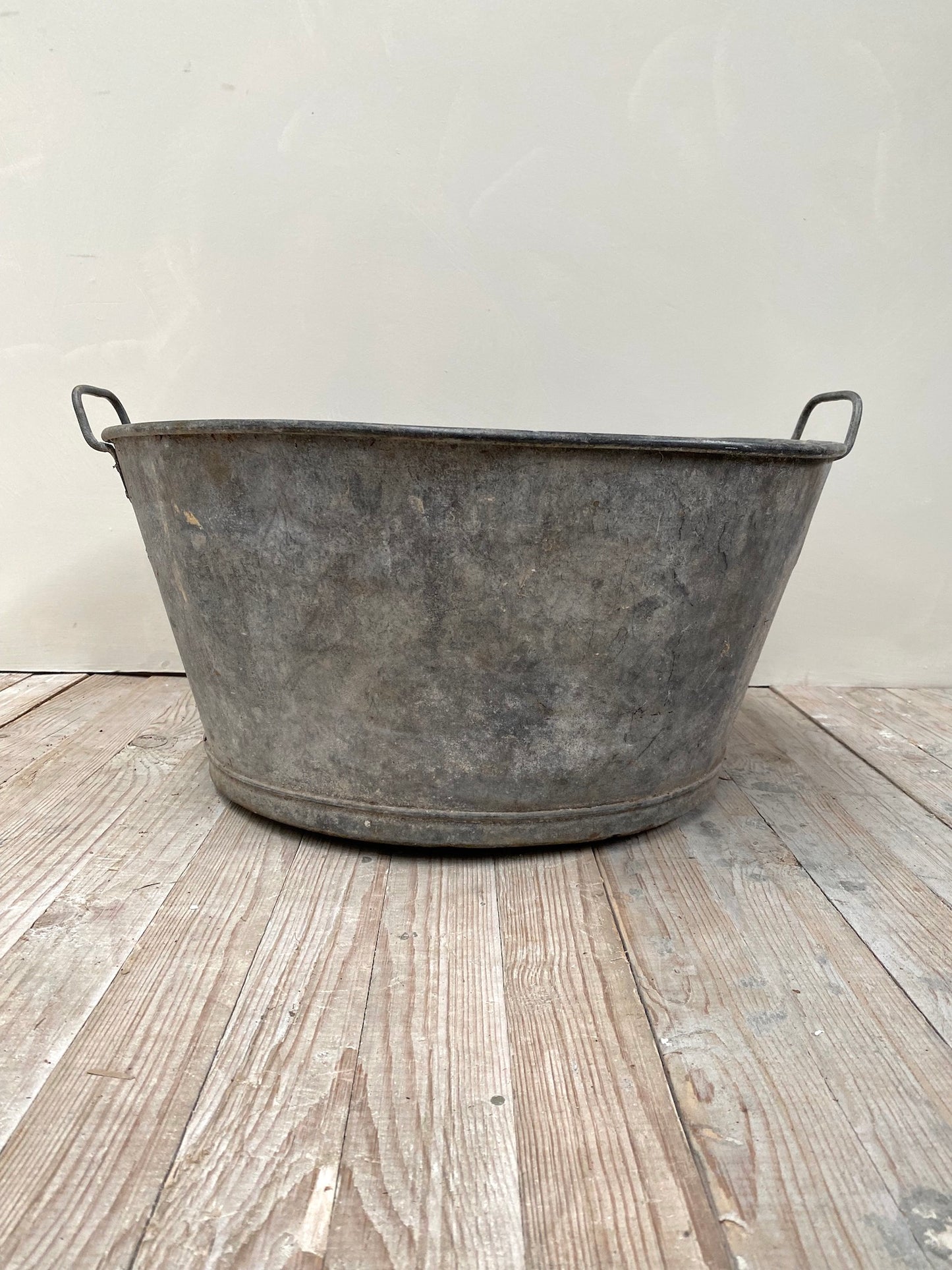 Antique French Small Round Zinc Washing Tub with Handles