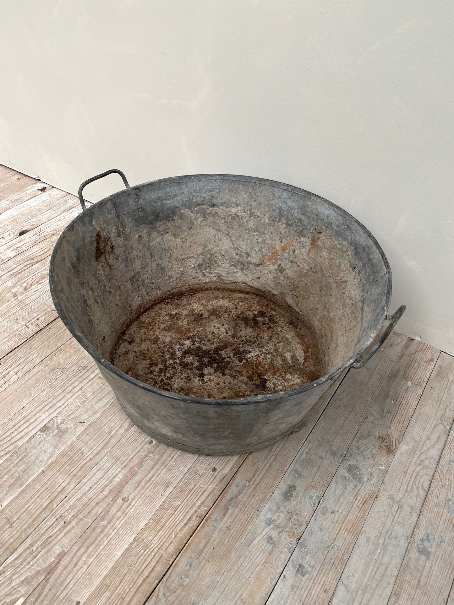 Antique French Small Round Zinc Washing Tub with Handles