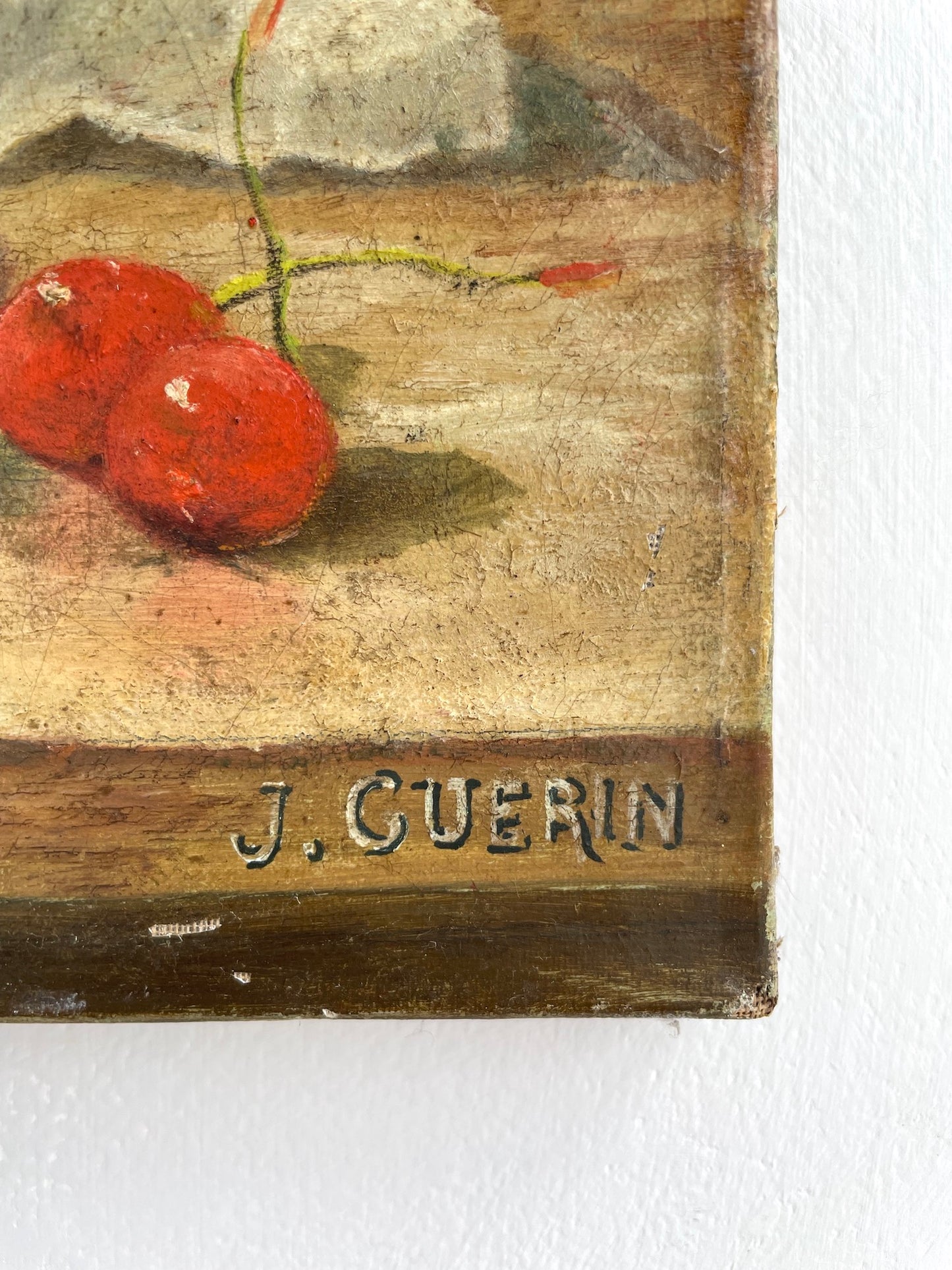 Antique French Still Life Painting - Cherry Harvest