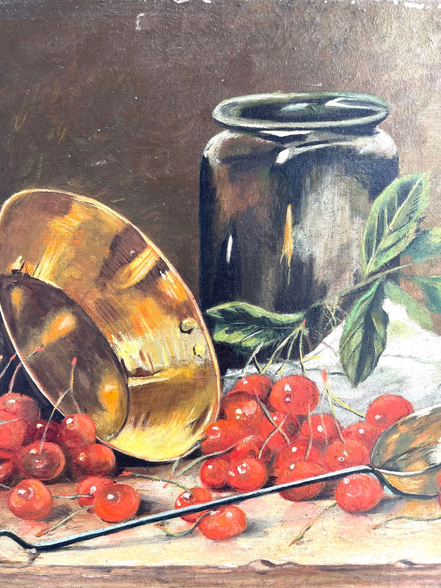 Antique French Still Life Painting - Cherry Harvest