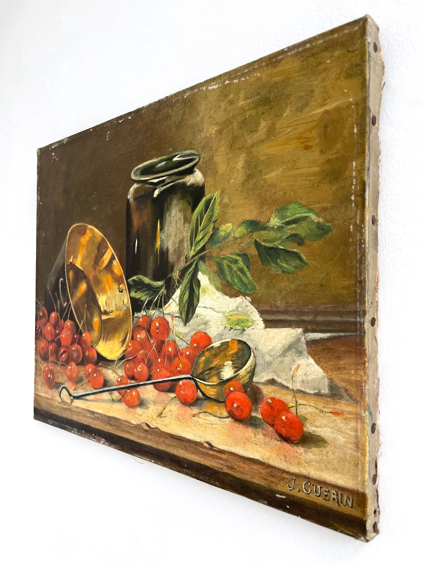 Antique French Still Life Painting - Cherry Harvest