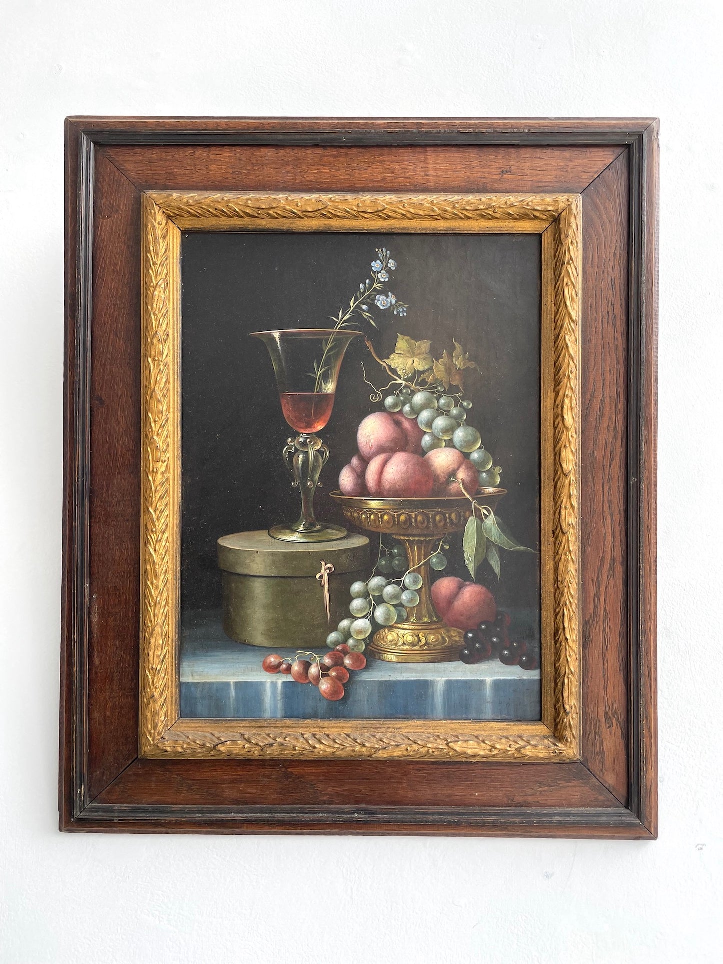 Antique French Still Life Painting - Fruit and Glass Goblet