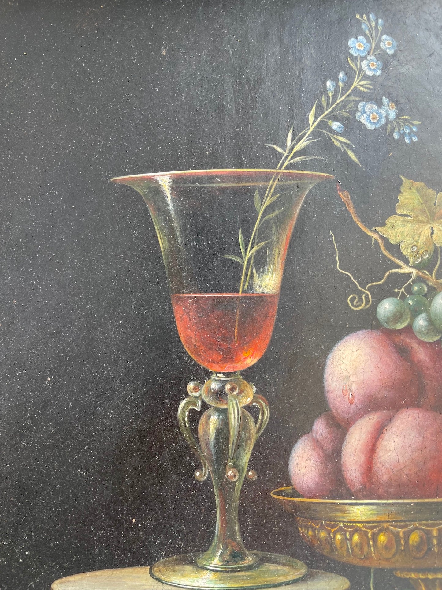 Antique French Still Life Painting - Fruit and Glass Goblet