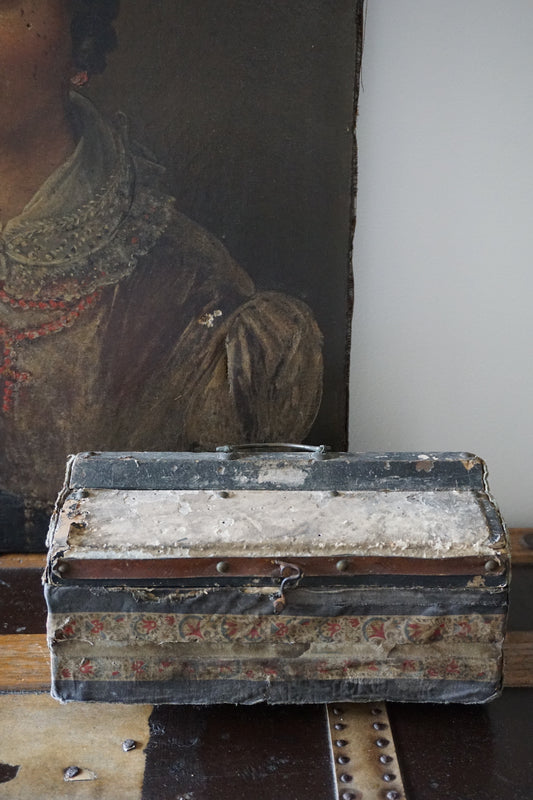 Early 19th Century Wooden Fabric & Paper Covered Box